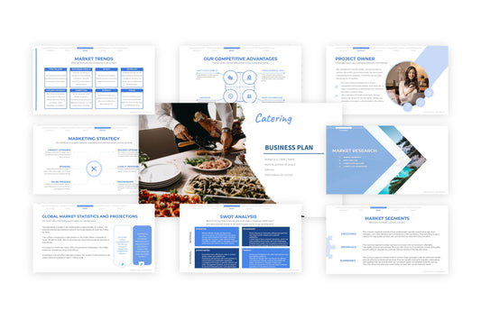 What are the monthly expenses for a catering business, including storage and ingredient costs?